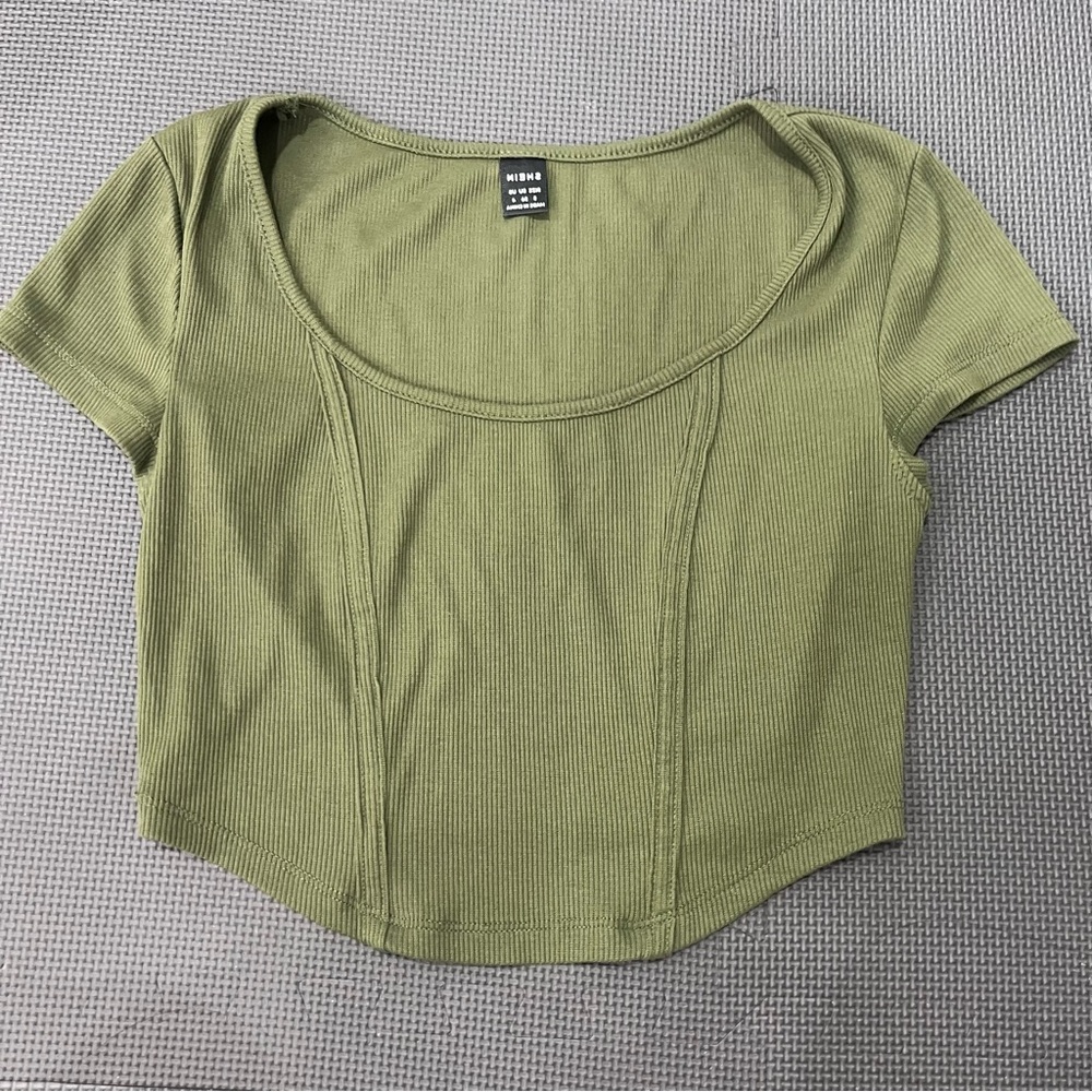 SHEIN Green Fitted Crop T-Shirt Short Sleeve
